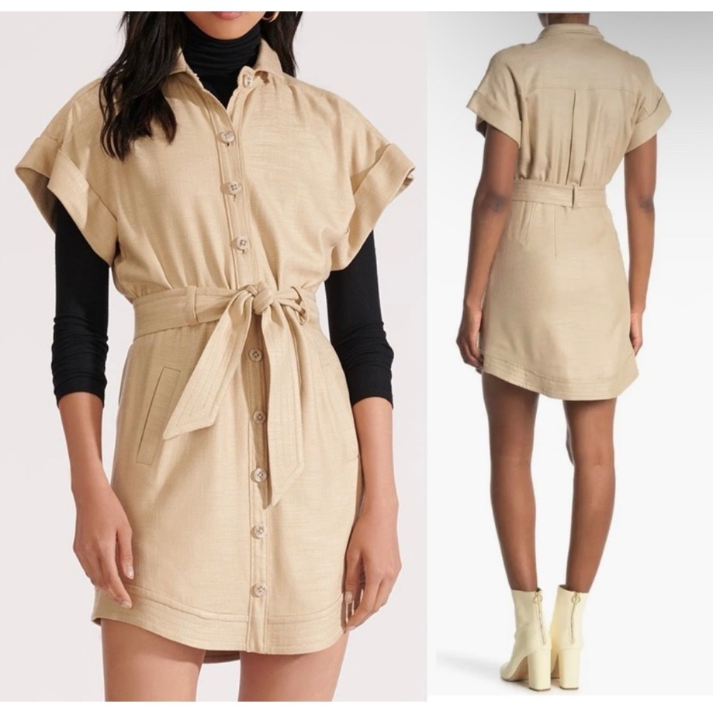 VERONICA BEARD Sadia Button Front Shirt Dress Tan Sz 4